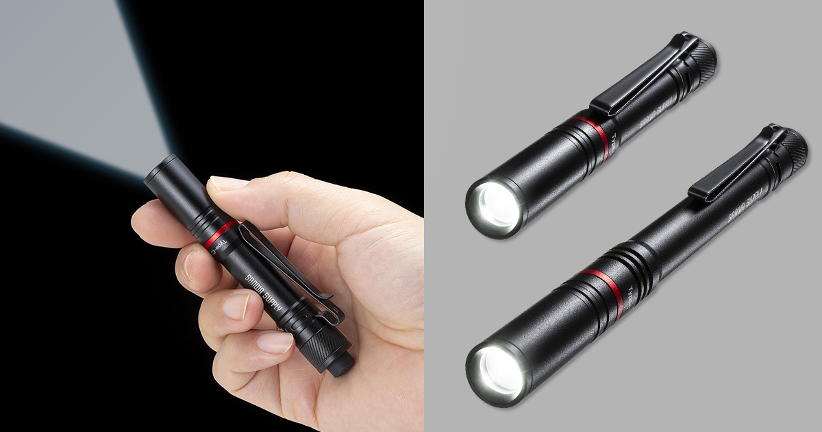 USB充電式電池と乾電池のどちらでも使用できる、コンパクトなペン型LEDライト2種を発売